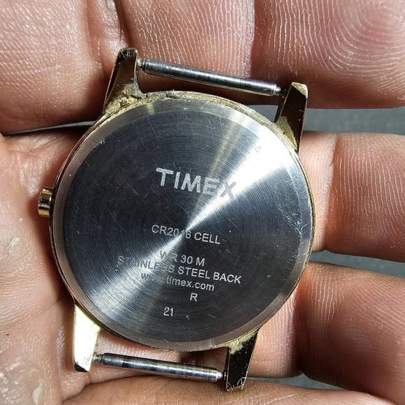 Timex Indiglo Date Just Mens Quartz Watch Gold Tone White Dial Working No Strap - Picture 4 of 6